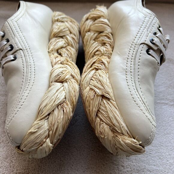 Clergerie Paris Lozy Creamy Beige Lambskin Leather Shoes Raffia Soles EU 37 US 6 - Picture 7 of 16